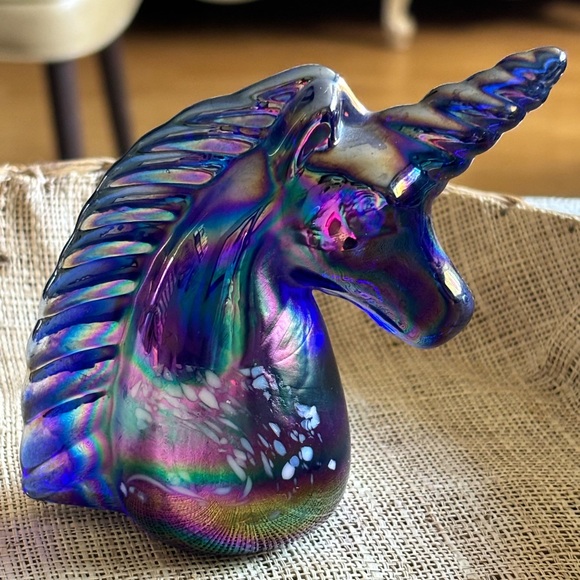 Vintage 80’s Crystal Unicorn Iridescent Colbalt blue - Picture 1 of 7